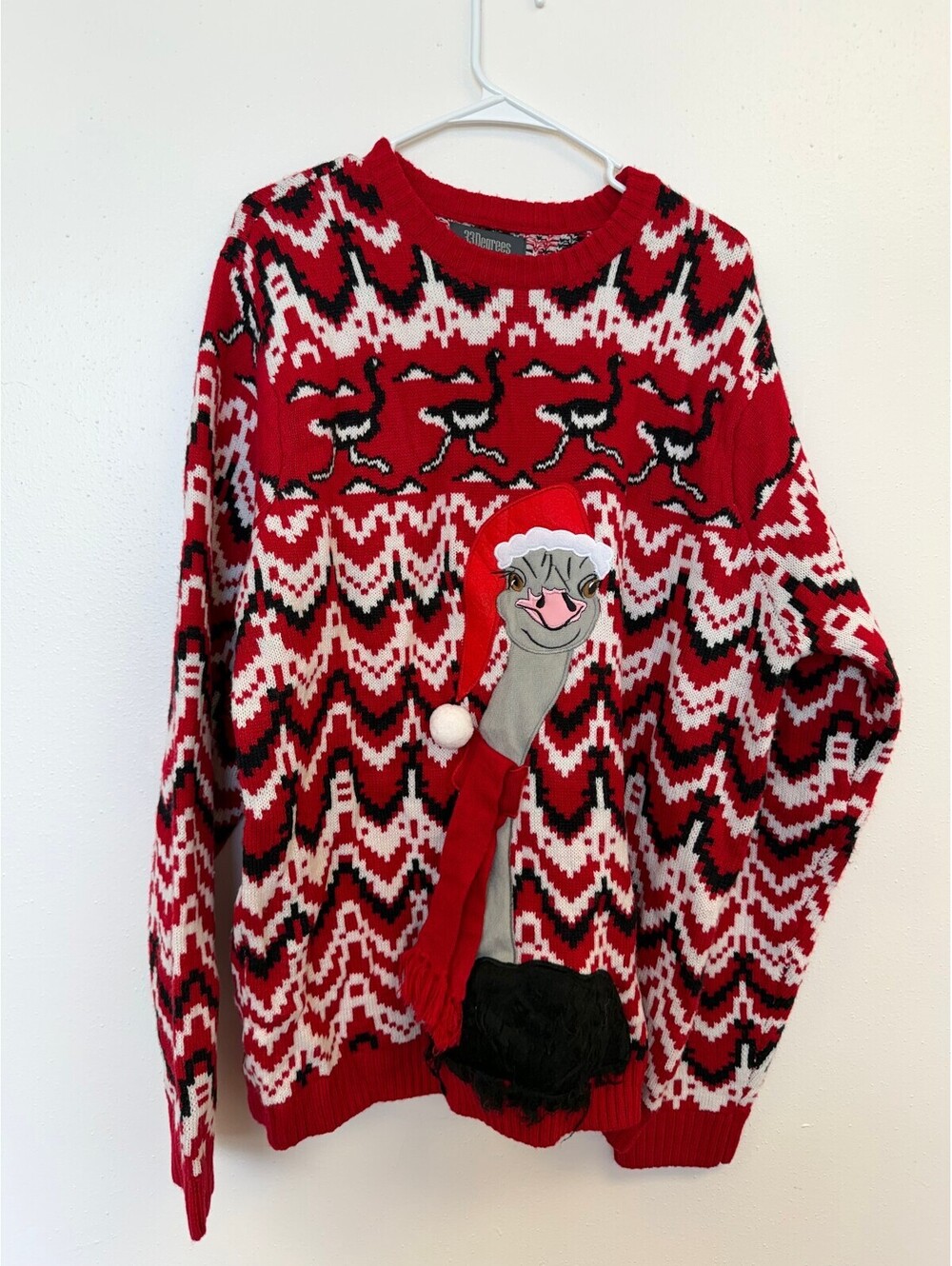 33Degrees XXL Red Christmas Ugly Sweater with Ostrich Design